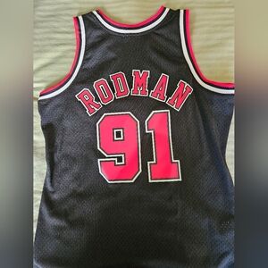 Nostalgia Black and Red Rodmam BULLS Jersey
